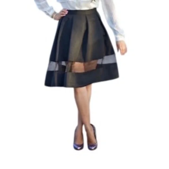 Express Black High Waist Mesh Insert Flare Skirt Size 00 - Picture 2 of 6